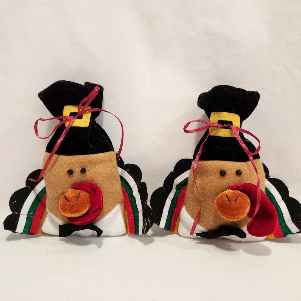 12pc Thanksgiving Turkey Treat Bags Felt Pilgrim Hat‎ Holiday Party Favors Brown